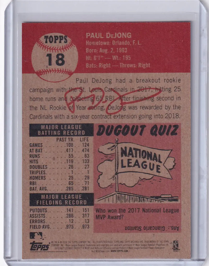 Baseball trading card of Paul DeJong from Topps Baseball Living Set, St. Louis Cardinals