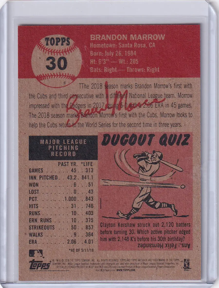Baseball card of Brandon Morrow with stats and signature from Topps Baseball Living Set