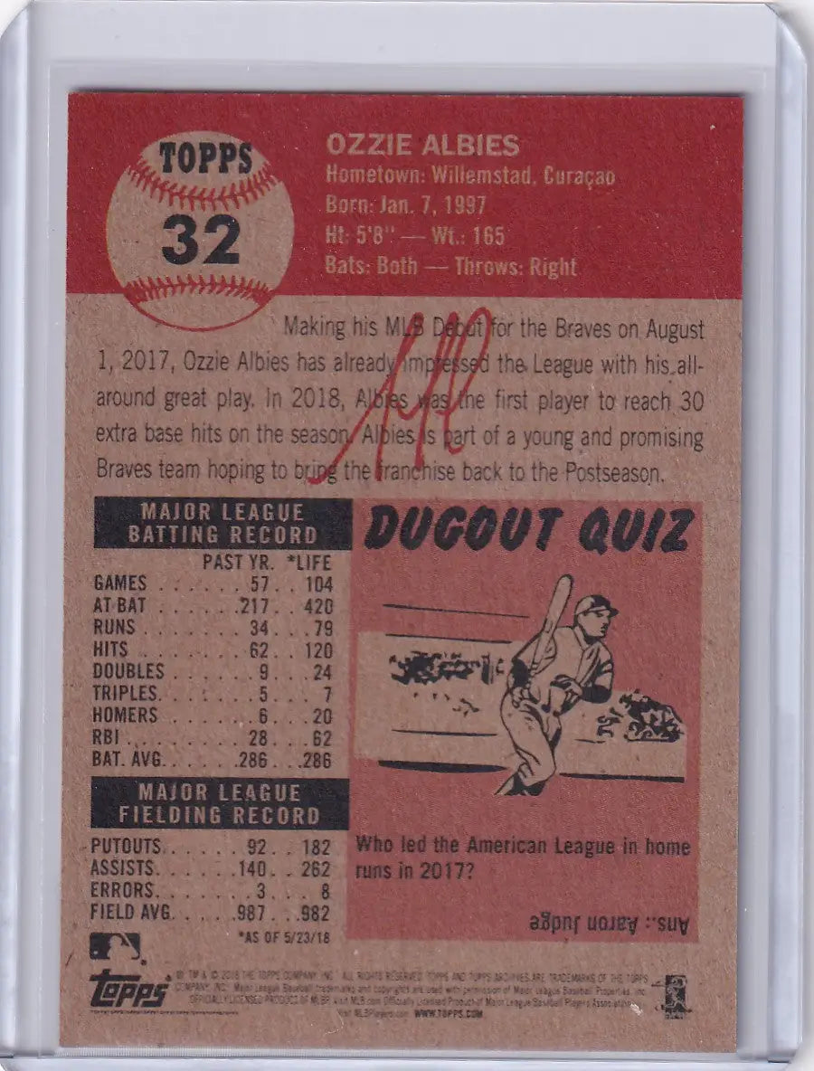 Vintage Topps Baseball Living Set card featuring Ozzie Albies on a red background