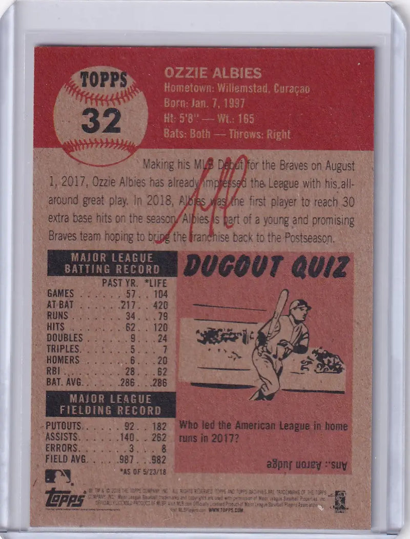 Vintage Topps Baseball Living Set card featuring Ozzie Albies on a red background