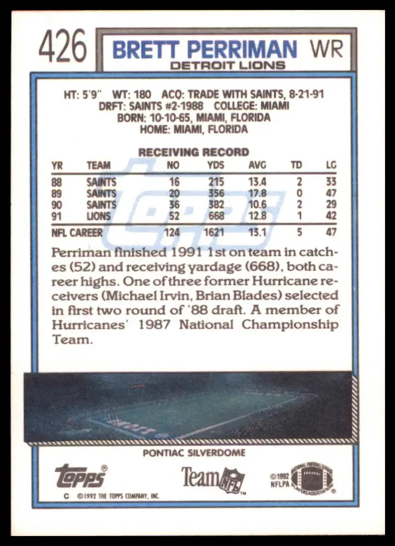 Topps Brett Perriman 426 Detroit Lions LP - Football Card Single