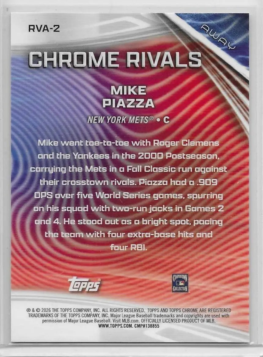 Topps Chrome 2026 Mike Piazza Chrome Rivals Refractor #RVA-2 Mets (1438) - Baseball Card Single
