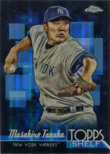 Masahiro Tanaka pitching in New York Yankees uniform on Topps Chrome Shelf Subset Card