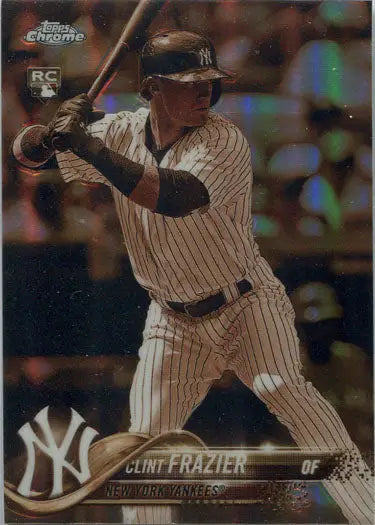 Baseball player in New York Yankees uniform at bat on Topps Chrome Sepia Refractor Parallel