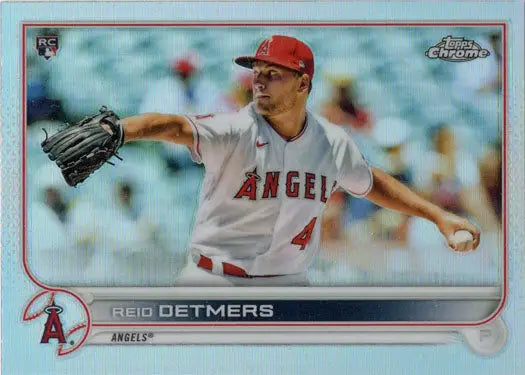 Base Refractor Card of Reid Detmers pitching for Los Angeles Angels in 2022