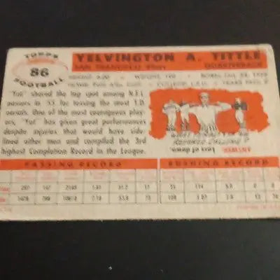 Topps Football - 1956 Y.A. Tittle #86. San Francisco 49ers. EX - Football Card Single