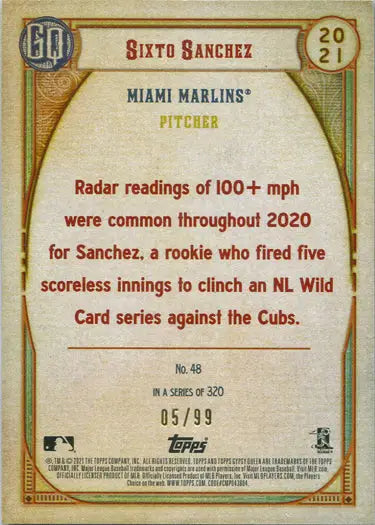 Sixto Sanchez baseball card Topps Gypsy Queen Blue Parallel Chrome Boxtopper