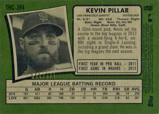Base Refractor Parallel card of Kevin Pillar from San Francisco Giants 2020 Topps Heritage