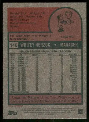 Topps Heritage Whitey Herzog #146 Baseball - Baseball Card Single