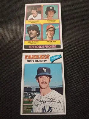 Topps - Ron Guidry 1976 (RC) & 1977. 2 card lot. ’76 VG+ w/front crease. ’77 EX+ - Baseball Card Single