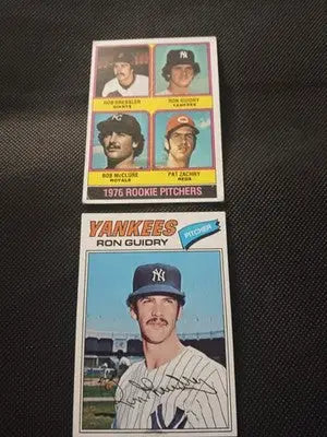 Topps - Ron Guidry 1976 (RC) & 1977. 2 card lot. ’76 VG+ w/front crease. ’77 EX+ - Baseball Card Single