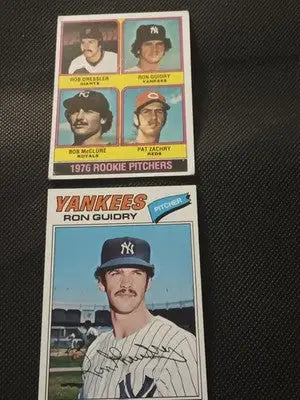 Topps - Ron Guidry 1976 (RC) & 1977. 2 card lot. ’76 VG+ w/front crease. ’77 EX+ - Baseball Card Single