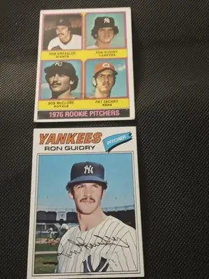 Topps - Ron Guidry 1976 (RC) & 1977. 2 card lot. ’76 VG+ w/front crease. ’77 EX+ - Baseball Card Single
