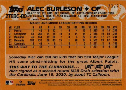 Alec Burleson baseball card from Topps Series 2 Chrome Silver Parallel 23/75