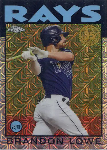 Baseball card of Brandon Lowe in batting stance from Topps 2021 Chrome Silver Card