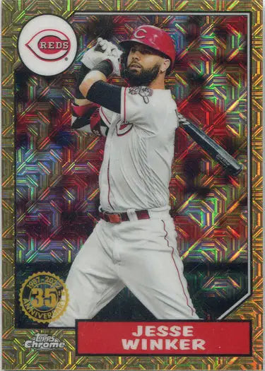 Cincinnati Reds player mid-swing on Topps Series One Chrome Silver Card T87C-59