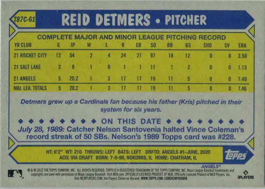 Baseball card showcasing Reid Detmers statistics in Topps Series One Chrome Silver Card