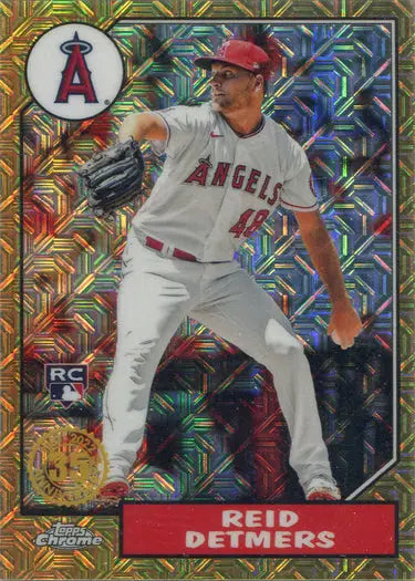 Los Angeles Angels pitcher in mid-throw on Topps Chrome Silver Card T87C-61 Reid Detmers