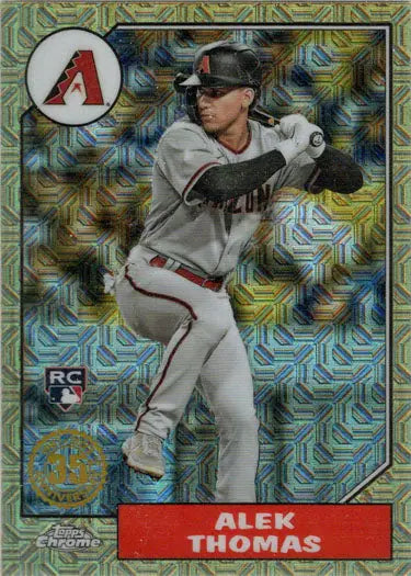 Baseball player card of Alek Thomas in Arizona Diamondbacks uniform, chrome silver card
