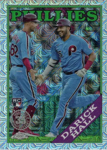 Baseball card of Philadelphia Phillies in light blue uniforms, Topps Chrome Silver Card