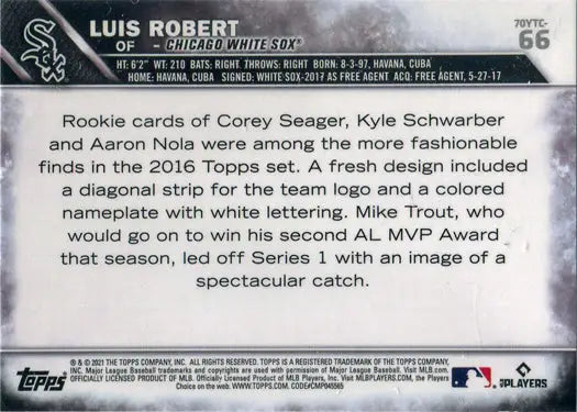 Back of Topps Series Two Baseball 2021 Chrome Luis Robert trading card