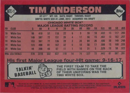 Tim Anderson statistics and highlights on Topps Series Two chrome silver card