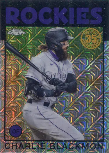 Baseball trading card of Charlie Blackmon in batting stance from Topps Series Two Chrome Silver Card
