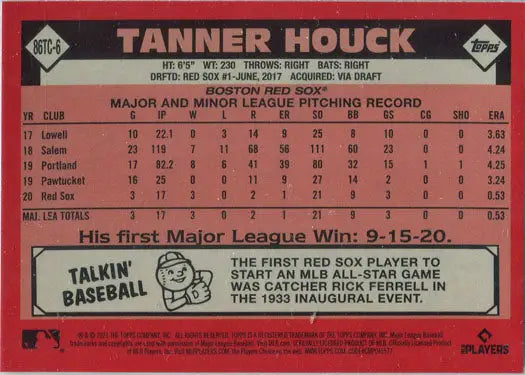Tanner Houck stats on a Topps Series Two Chrome Silver Card 86TC-6