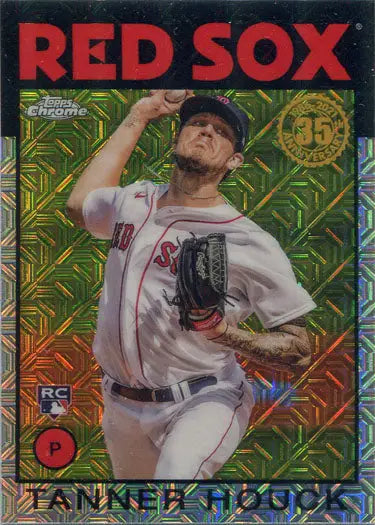 Baseball card of Tanner Houck, Red Sox pitcher, showcasing chrome silver design