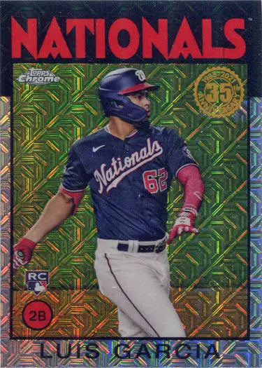 Baseball card of Luis Garcia in batting stance from Topps Chrome Silver Card 2021