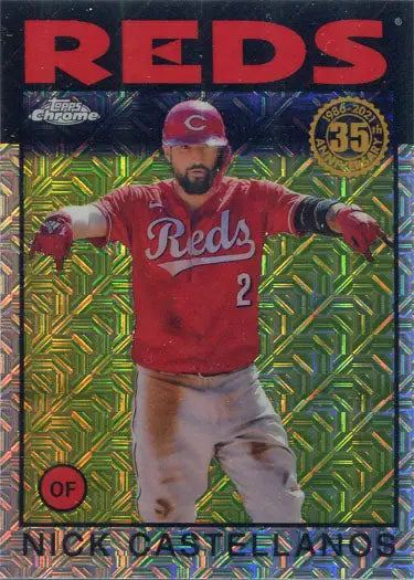 Cincinnati Reds player in red uniform on Topps chrome silver card 86TC-88 Nick Castellanos