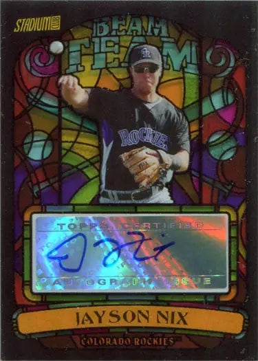 Topps Stadium Club Beam Team Autograph Card of Jayson Nix with colorful background
