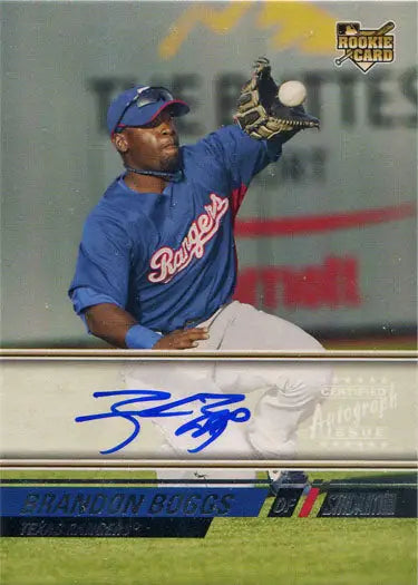 Topps Stadium Club Baseball card of pitcher Brandon Boggs in blue uniform mid-throw