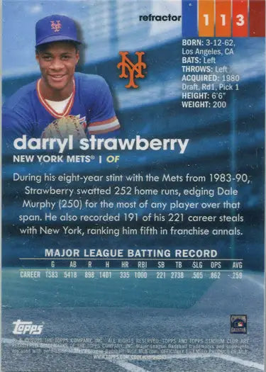Topps Stadium Club Chrome 2020 Refractor Card of Darryl Strawberry baseball card