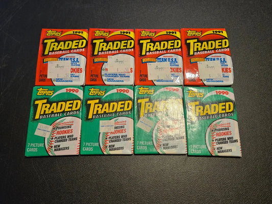 Topps Traded 1990 1991 Baseball Cards Lot 8 Sealed Wax Packs 7 Card Packs - Baseball Card Box