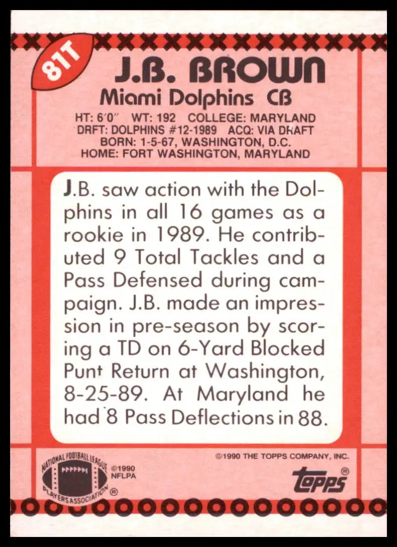 Topps Traded J.B. Brown 81T Miami Dolphins LP - Football Card Single