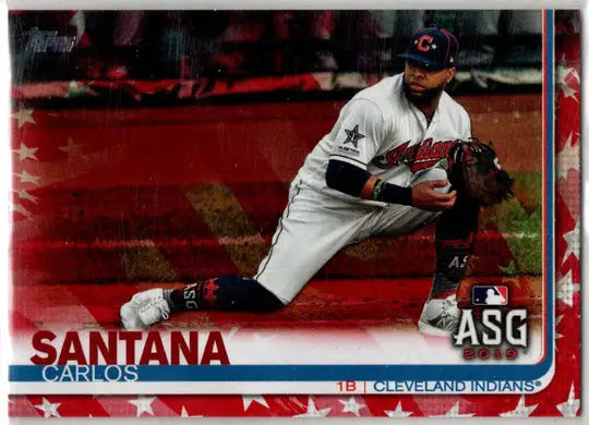 Carlos Santana baseball card from Topps Update Independence Day Parallel series