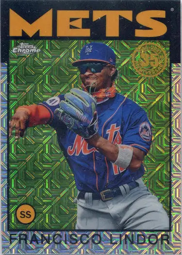Baseball card of Francisco Lindor in blue uniform, Chrome Silver Card from Topps Update 2021