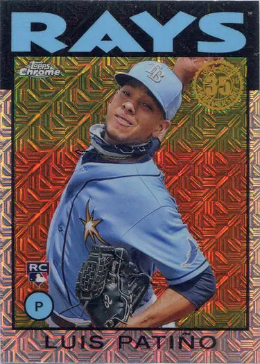 Baseball card of Tampa Bay Rays pitcher in light blue uniform for Topps Update Chrome Silver Card