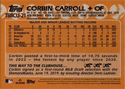 Corbin Carroll Topps Update Baseball chrome silver card 2023 T88CU-21