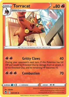 Torracat - Silver Tempest - 031/195 - Reverse Holo LP Pokemon - Pokémon Card Single