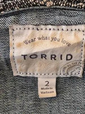 Torrid Jacket Womens 2 Hooded Denim Trucker Knit Sleeve Blue Gray Layering - Apparel