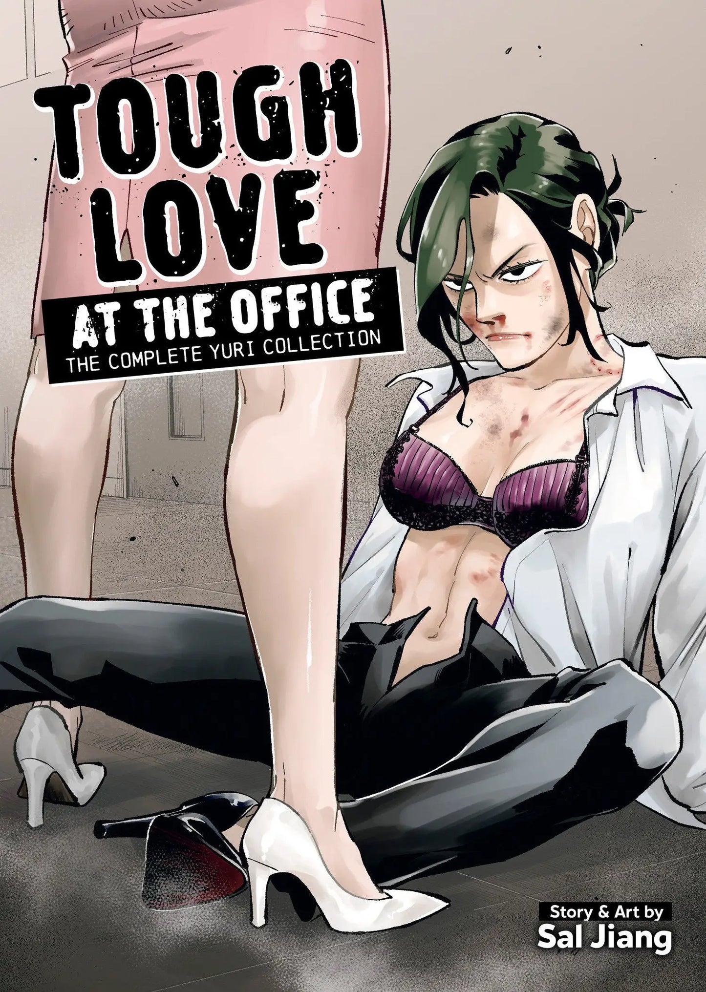 Comic book cover featuring a bruised woman from Tough Love At The Office Yuri Collection