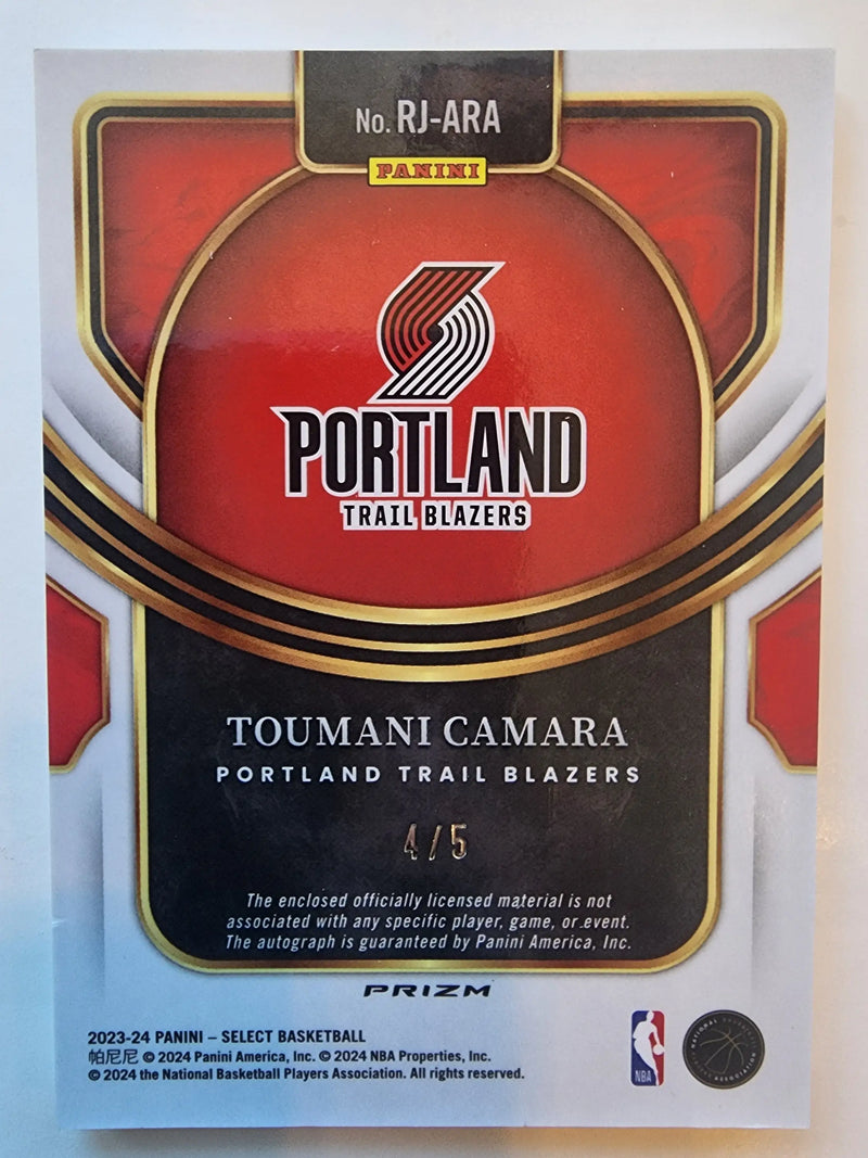 Toumani Camara 2023 Panini Select Green Prizm Patch Auto #4/5 - Basketball Card Single
