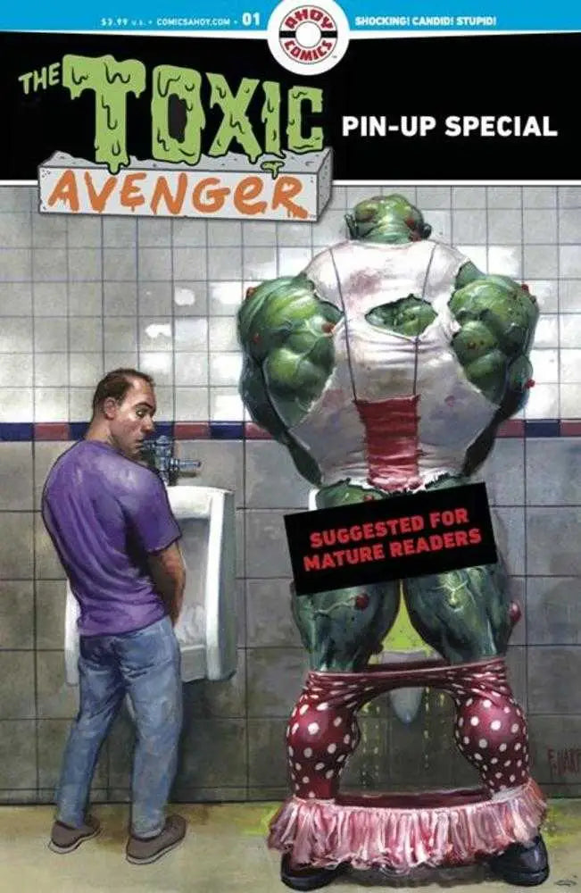 Humorous comic book cover featuring Toxic Avenger Pinup from Avenger Pinup Special #1