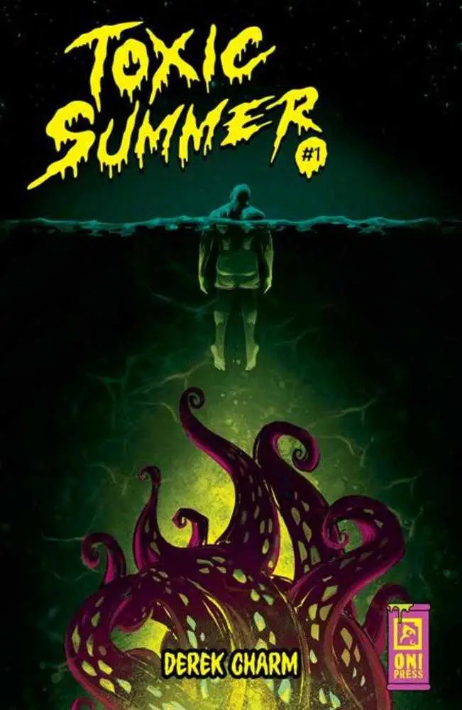 Dark purple tentacled creature undergreen glow for Toxic Summer #1 cover by Skylar Patridge