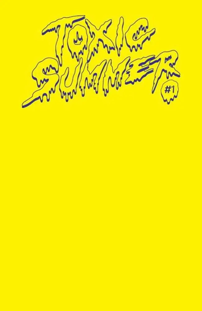 Black graffiti text on yellow surface for Toxic Summer #1 Port Dorian trading cards variant