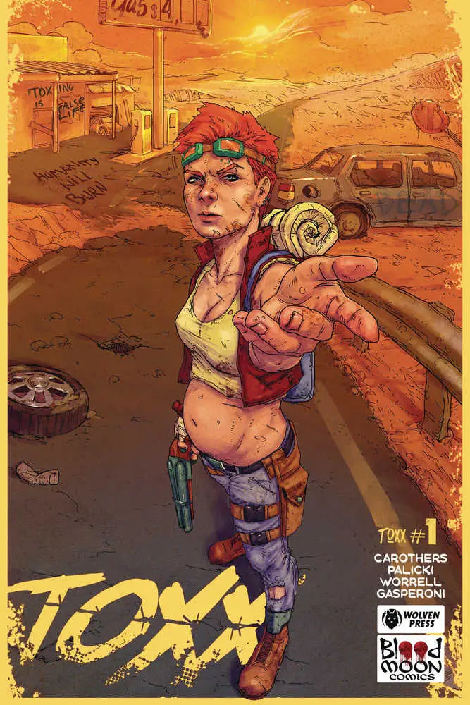 Punk-style character with red hair holding a snail shell in Toxx #1 comic art
