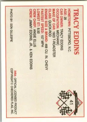 Tracy Eddins - 1990 Checkered Flag IHRA - #41 - Racing - Racing Card Single