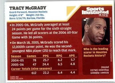 Tracy McGrady - 2006 Sports Illustrated for Kids - NM - #84 - Basketball Card Single